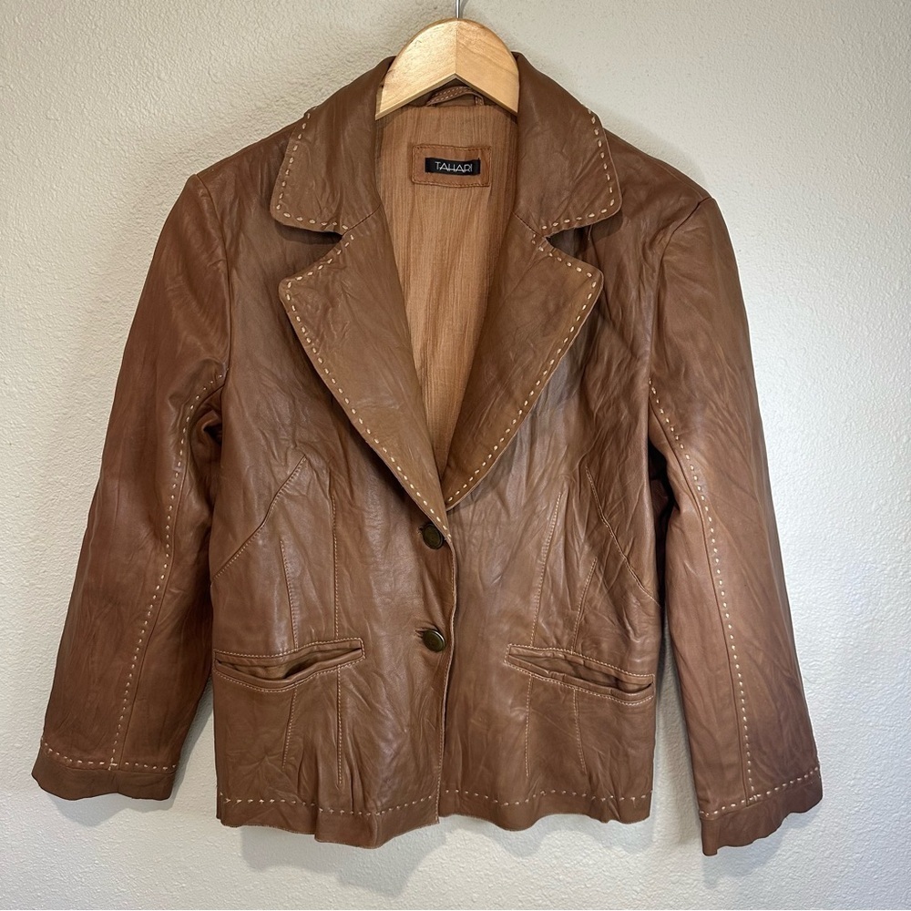 Tahari Genuine Leather Blazer Jacket